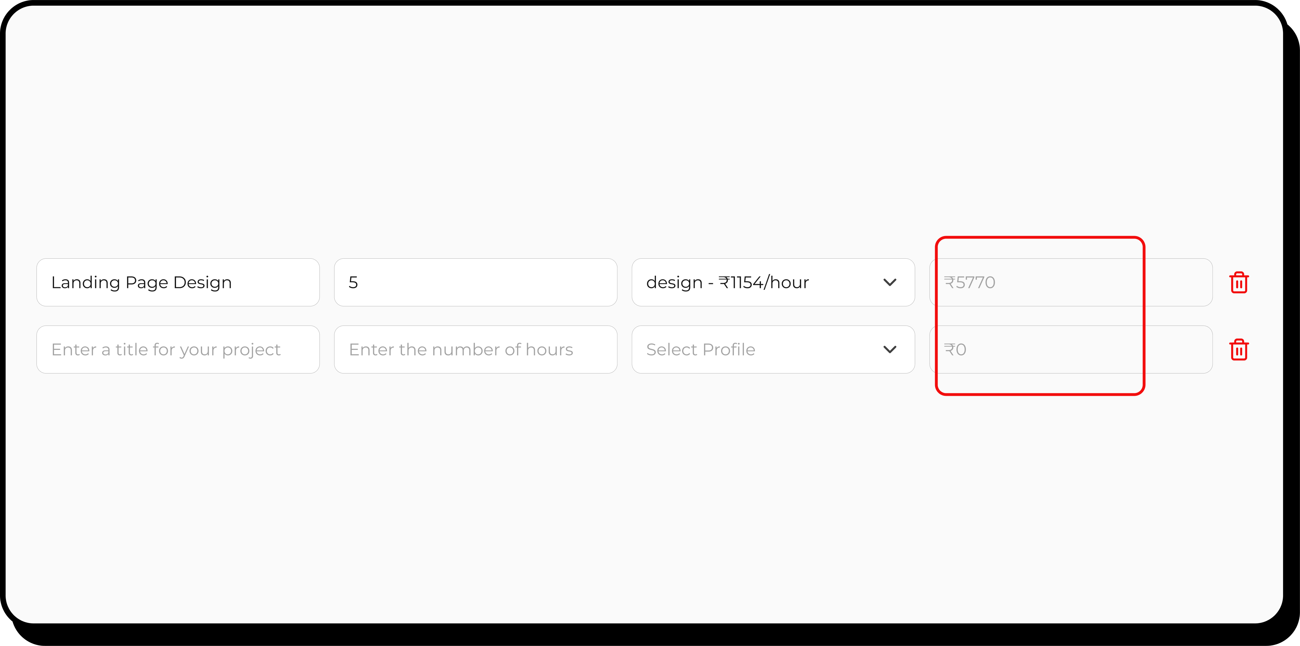 Calculate Subtotal for Each Service